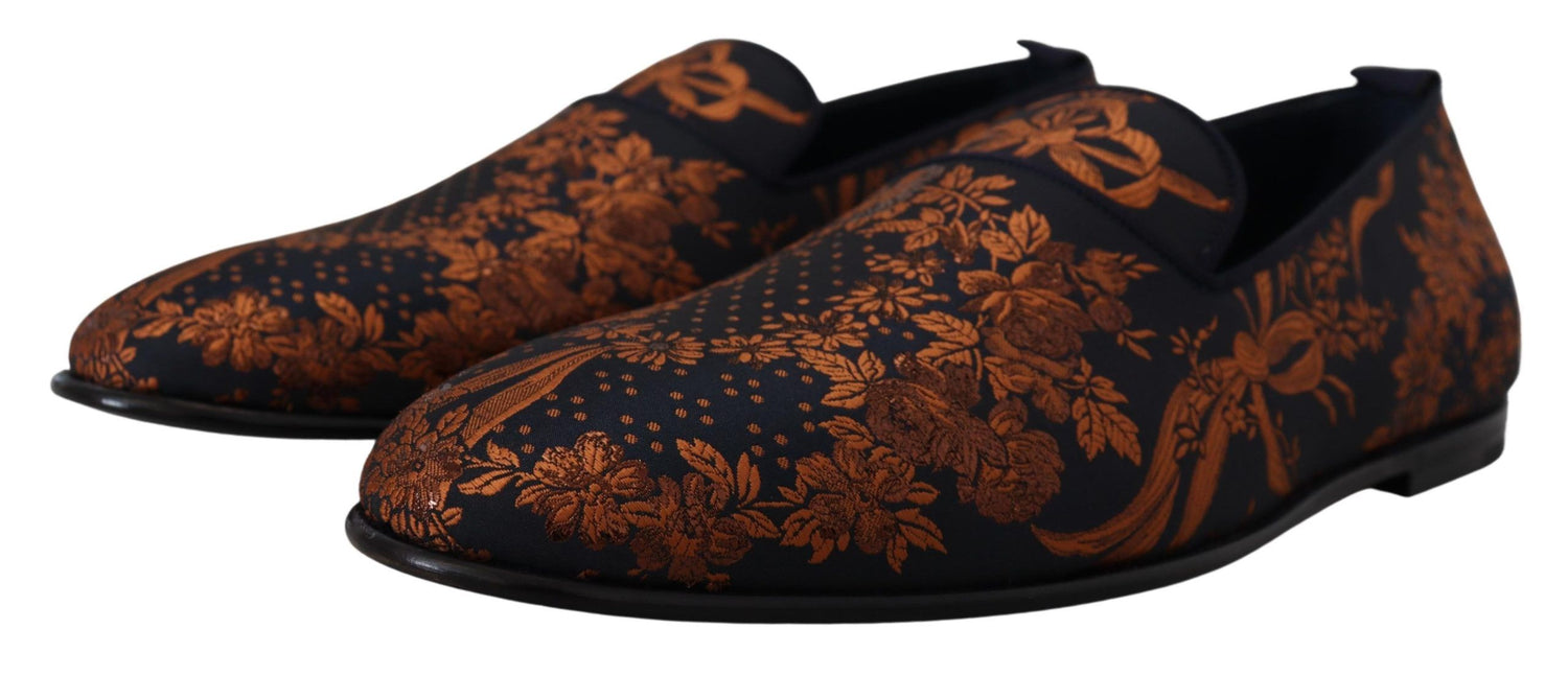 Dolce & Gabbana Blue Rust Floral Slippers Loafers Shoes - DEA STILOSA MILANO