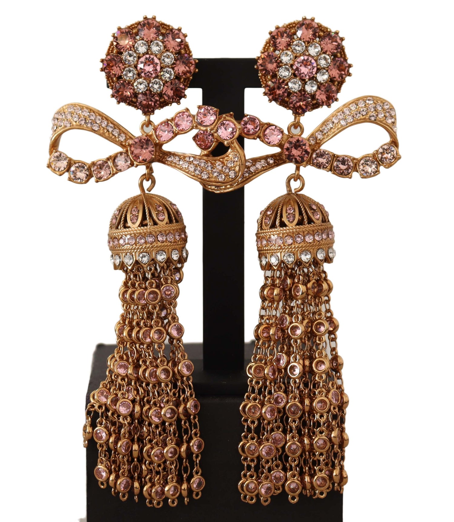 Dolce & Gabbana Gold Dangling Crystals Long Clip-On Jewelry Earrings - DEA STILOSA MILANO