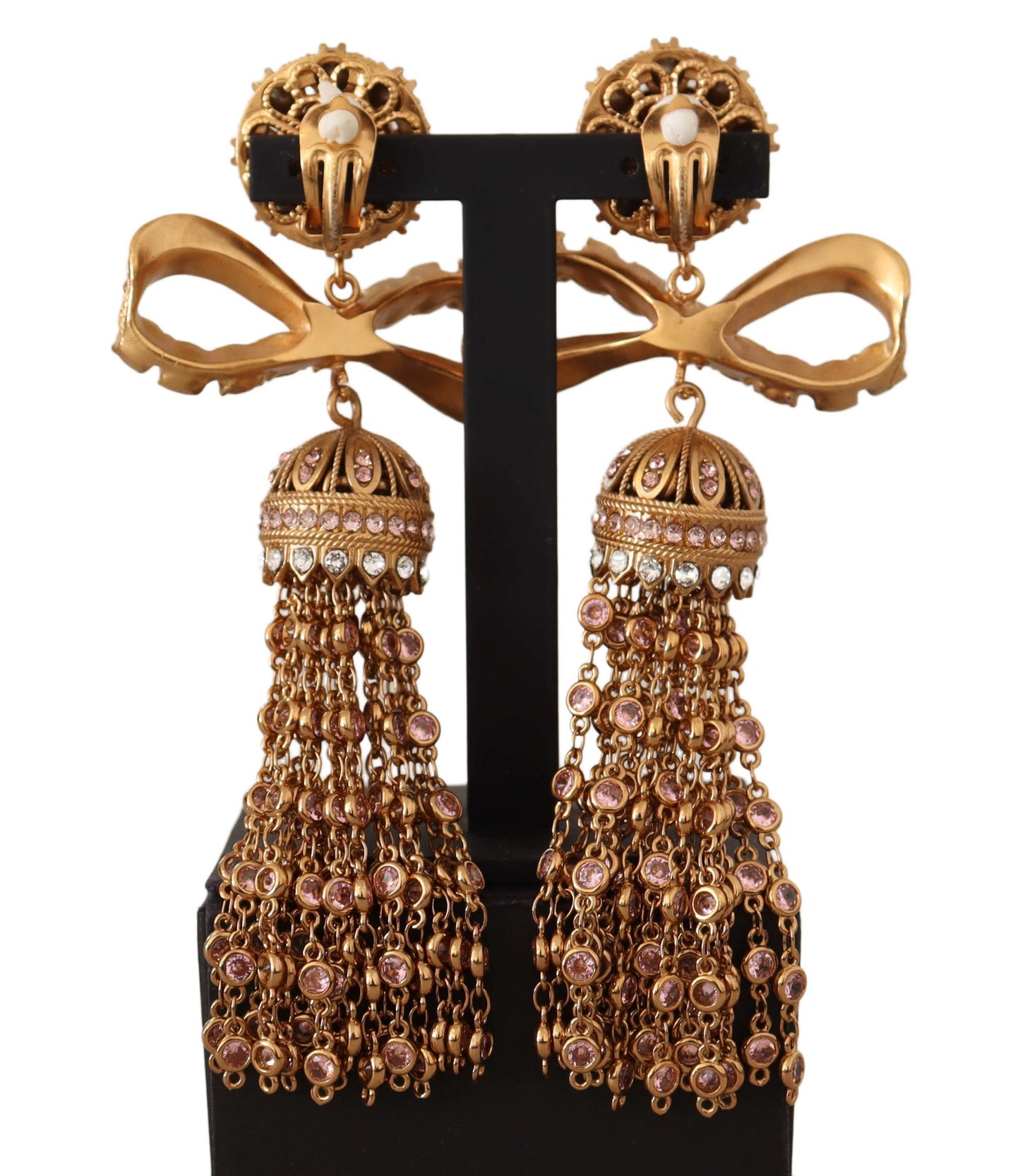 Dolce & Gabbana Gold Dangling Crystals Long Clip-On Jewelry Earrings - DEA STILOSA MILANO