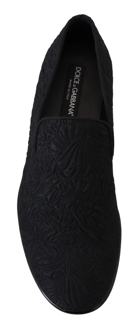 Dolce & Gabbana Black Floral Jacquard Slippers Loafers Shoes - DEA STILOSA MILANO
