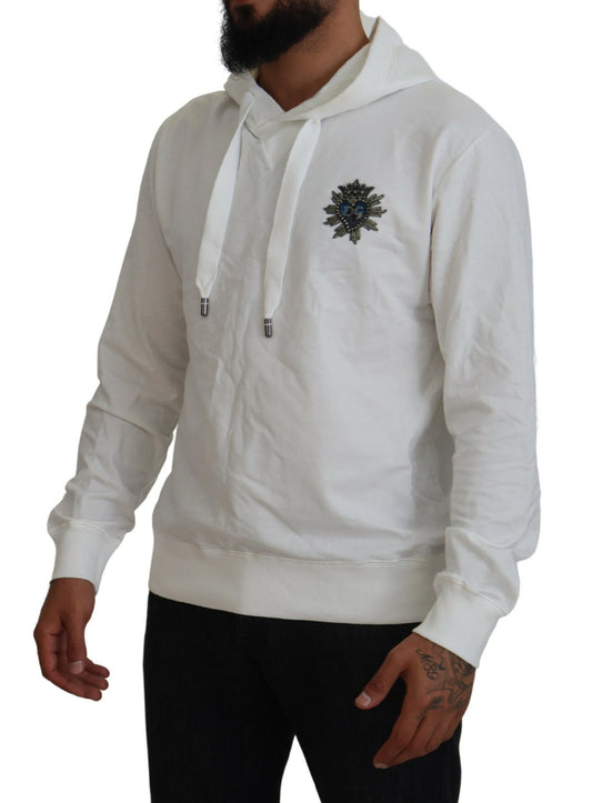 Dolce & Gabbana White Cotton Hooded Sweatshirt Logo Sweater - DEA STILOSA MILANO