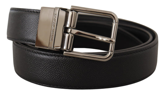 Dolce & Gabbana Black Calf Leather Logo Engraved Metal Buckle Belt - DEA STILOSA MILANO