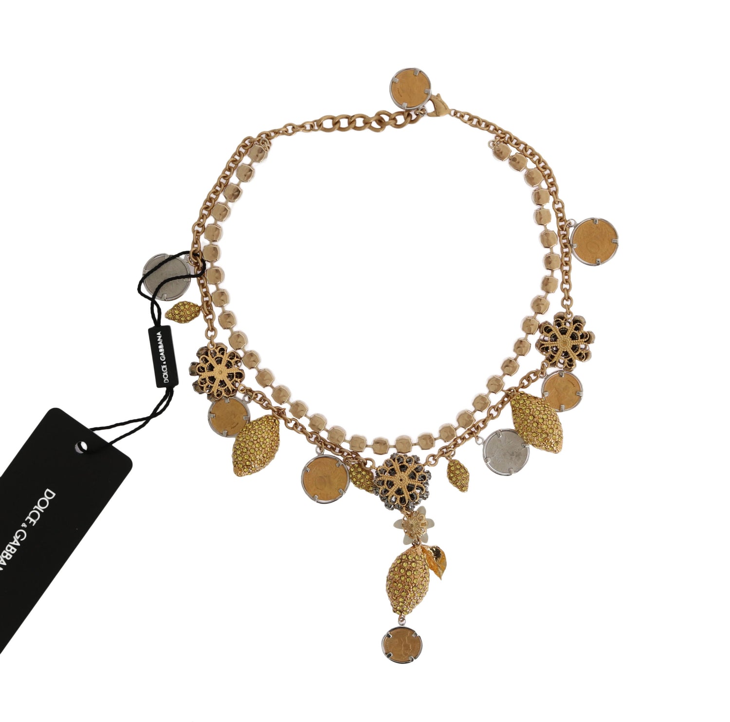 Dolce & Gabbana Gold Brass Crystal Logo Pineapple Statement Necklace - DEA STILOSA MILANO