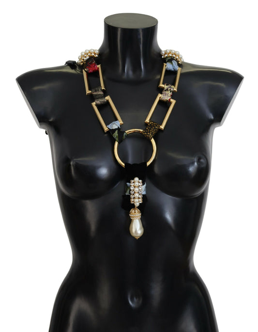 Dolce & Gabbana Gold Brass Sicily Crystal Robe Statement Necklace - DEA STILOSA MILANO