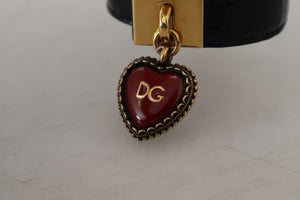 Dolce & Gabbana Black Dauphine Leather DG Heart Key Ring Bracelet - DEA STILOSA MILANO