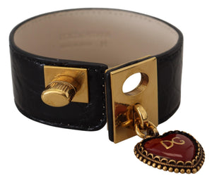 Dolce & Gabbana Black Dauphine Leather DG Heart Key Ring Bracelet - DEA STILOSA MILANO