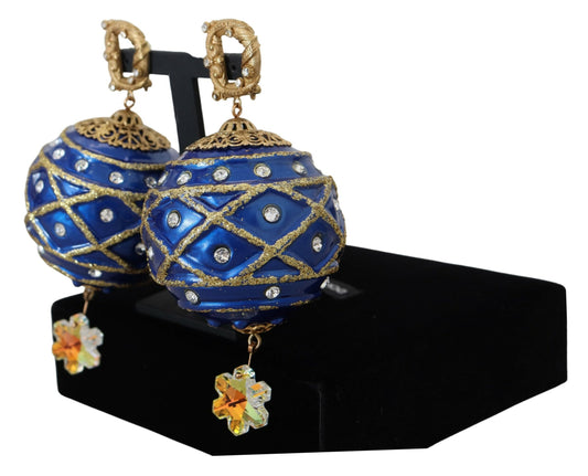 Dolce & Gabbana Gold Brass Blue Dangle Ball Crystal Clip On Earrings - DEA STILOSA MILANO