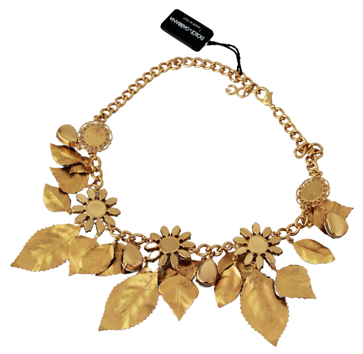 Dolce & Gabbana Floral Crystal Charm Gold Brass Statement Necklace - DEA STILOSA MILANO