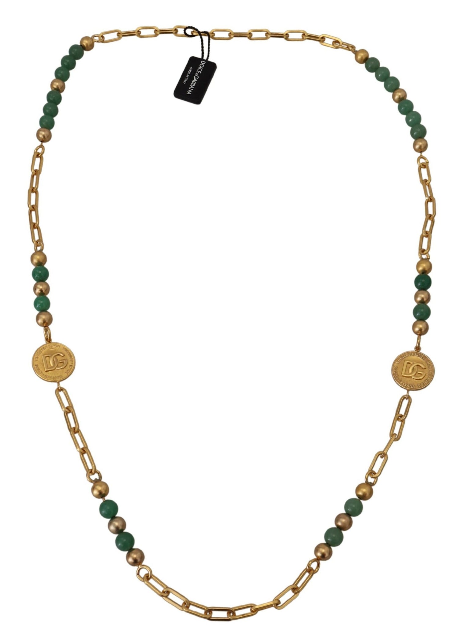 Dolce & Gabbana Gold Brass Natural Gem Beaded Logo Chain Necklace - DEA STILOSA MILANO