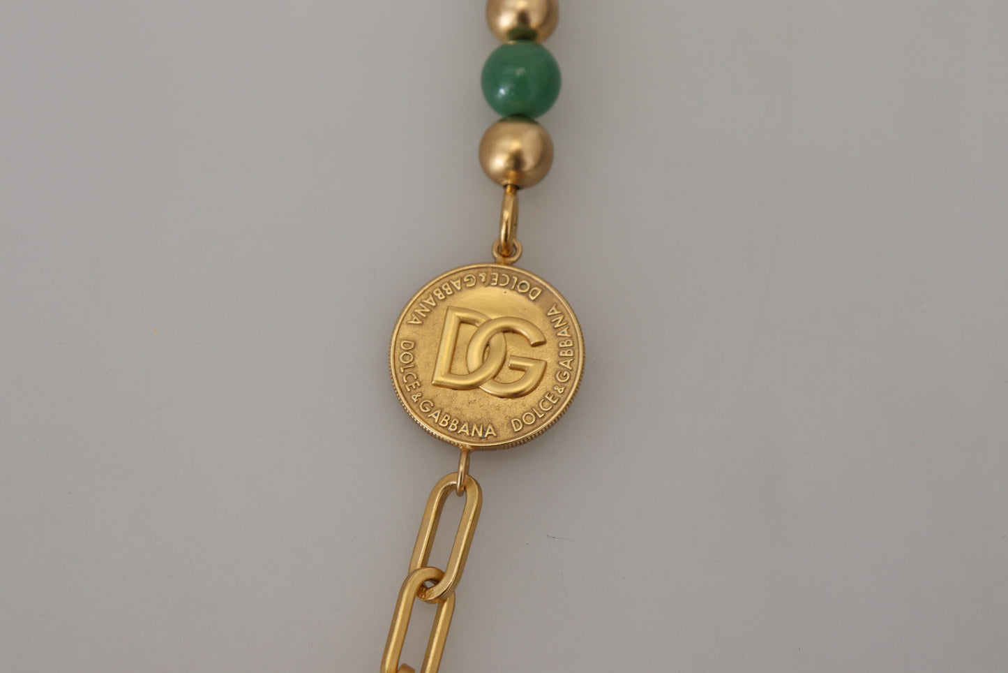 Dolce & Gabbana Gold Brass Natural Gem Beaded Logo Chain Necklace - DEA STILOSA MILANO