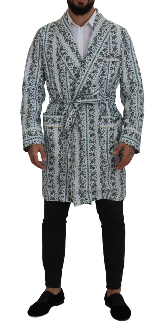 Dolce & Gabbana Blue Floral Cotton Robe Coat Jacket - DEA STILOSA MILANO