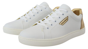 Dolce & Gabbana White Gold Leather Low Top Sneakers Shoes - DEA STILOSA MILANO