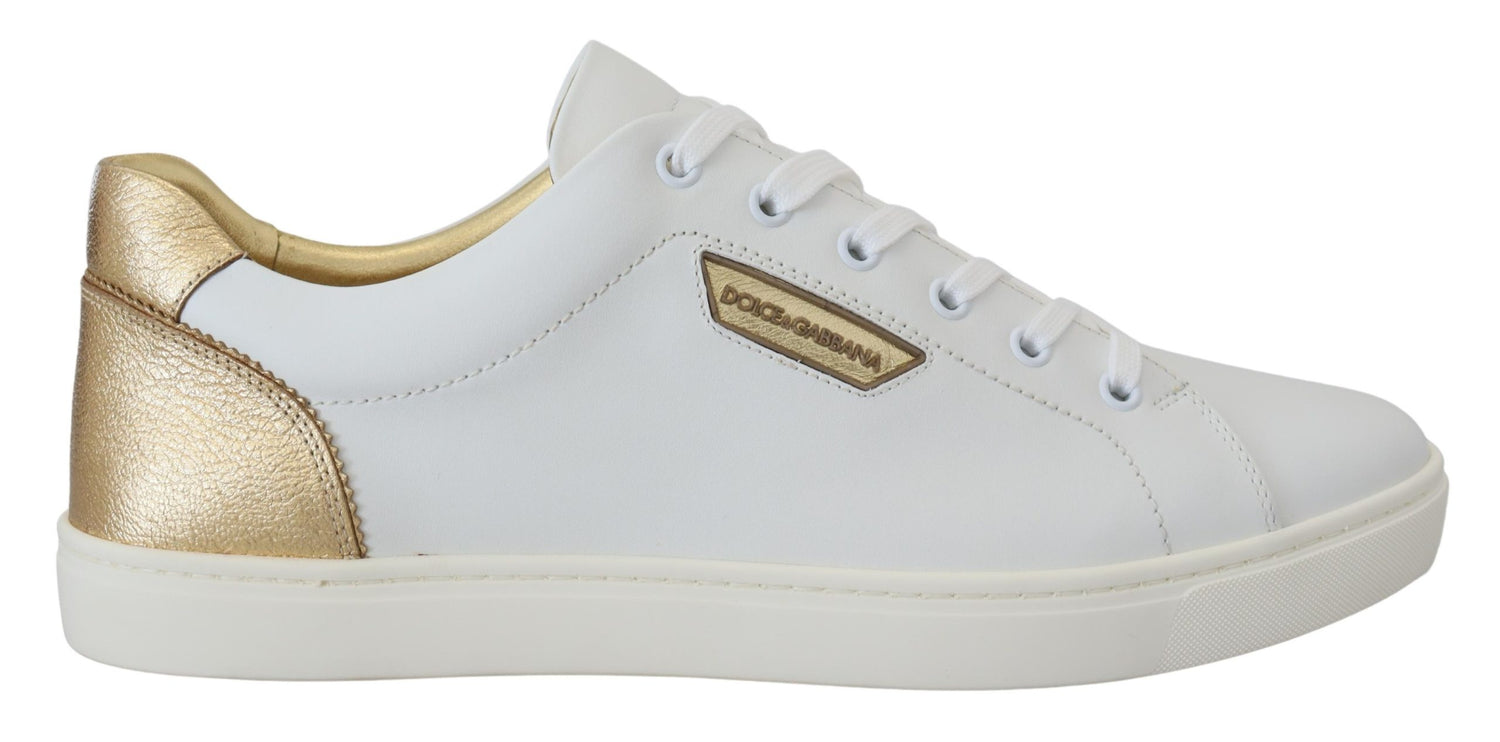 Dolce & Gabbana White Gold Leather Low Top Sneakers Shoes - DEA STILOSA MILANO