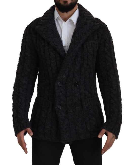 Dolce & Gabbana Black Wool Knit Double Breasted Coat Jacket - DEA STILOSA MILANO