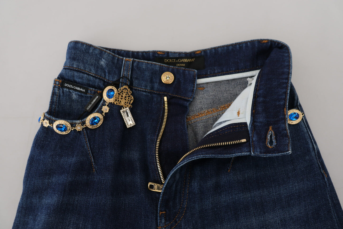 Dolce & Gabbana Blue Embellished Straight Denim Cotton Jeans - DEA STILOSA MILANO