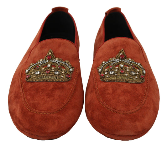 Dolce & Gabbana Orange Leather Moccasins Crystal Crown Slippers Shoes - DEA STILOSA MILANO
