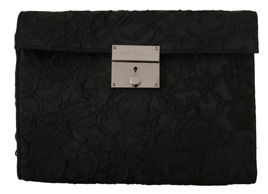Dolce & Gabbana Black Jacquard Leather Document Briefcase Bag - DEA STILOSA MILANO