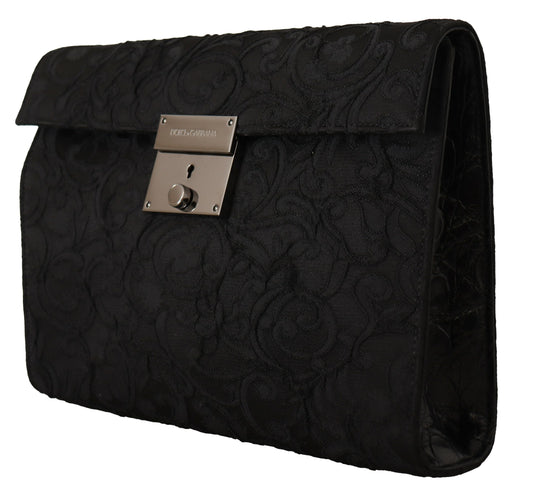 Dolce & Gabbana Black Jacquard Leather Document Briefcase Bag - DEA STILOSA MILANO
