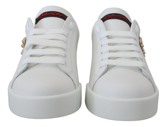 Dolce & Gabbana White Logo Patch Embellished Sneakers Shoes - DEA STILOSA MILANO