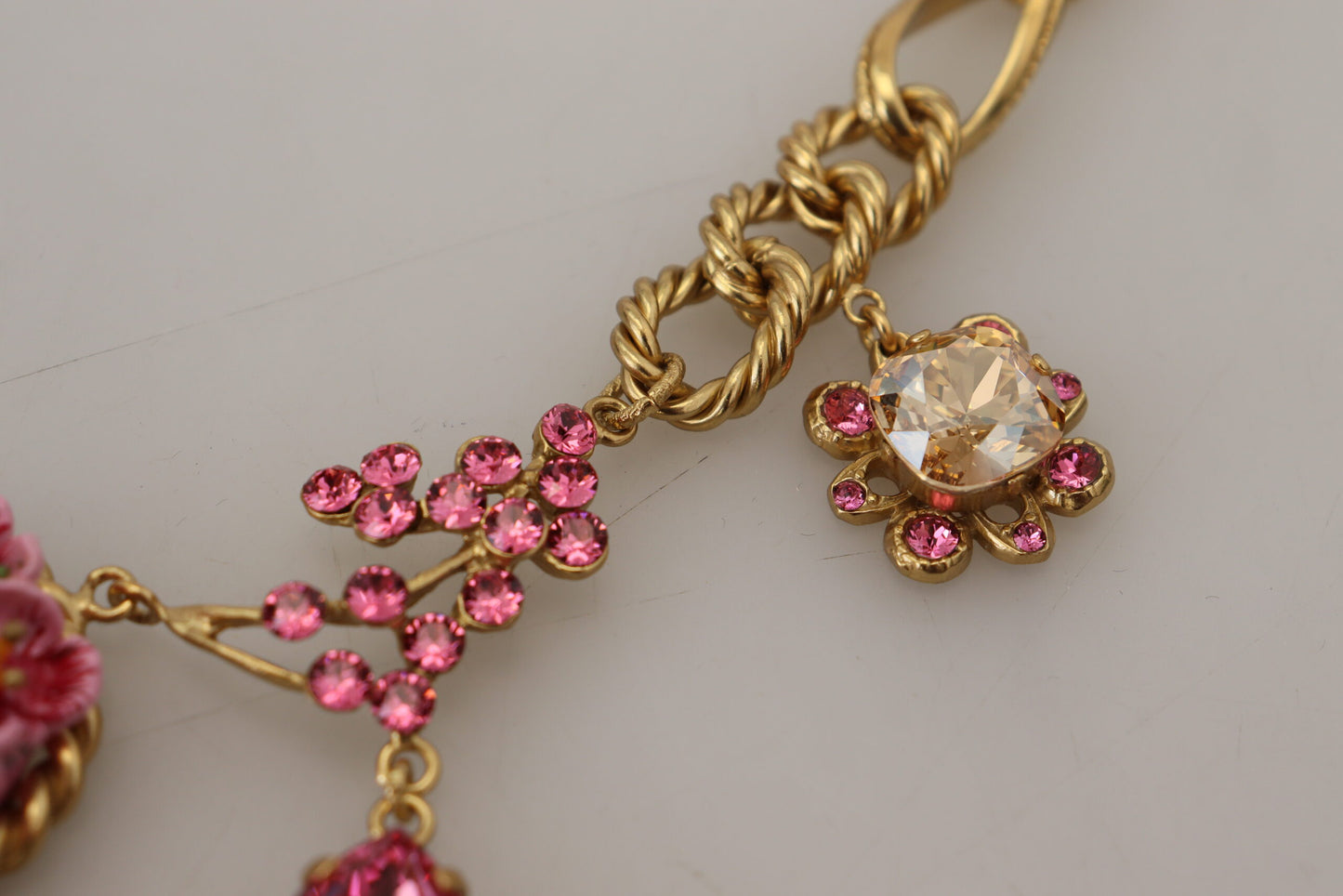 Dolce & Gabbana Gold Brass Chain Crystal Floral Roses Jewelry Necklace - DEA STILOSA MILANO