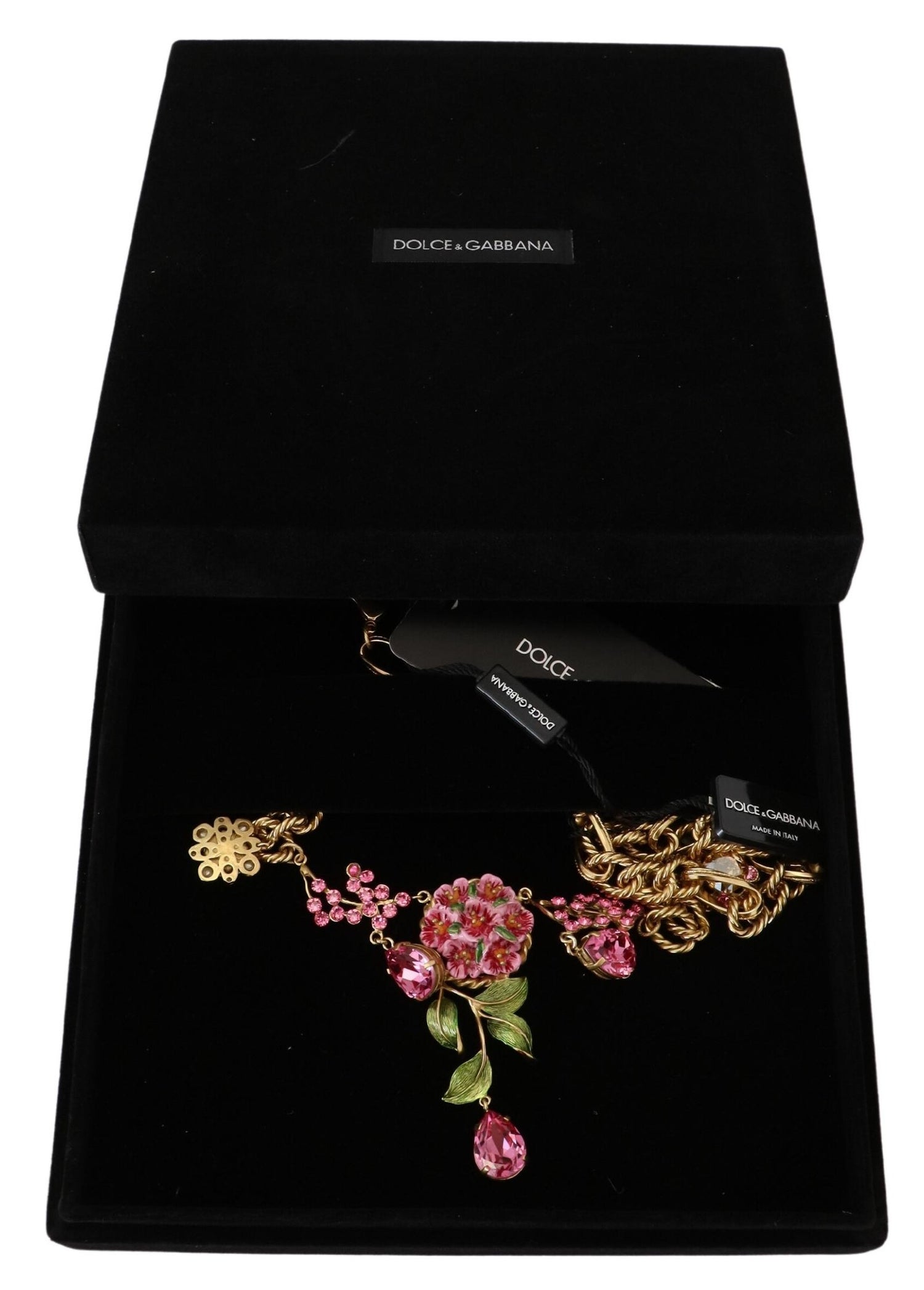 Dolce & Gabbana Gold Brass Chain Crystal Floral Roses Jewelry Necklace - DEA STILOSA MILANO