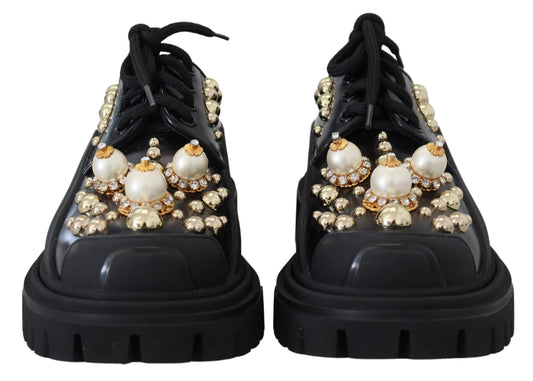 Dolce & Gabbana Black Leather Trekking Derby Embellished Shoes - DEA STILOSA MILANO