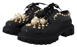 Dolce & Gabbana Black Leather Trekking Derby Embellished Shoes - DEA STILOSA MILANO