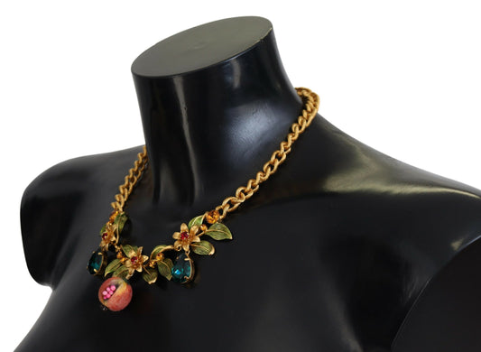 Dolce & Gabbana Gold Brass Crystal Logo Fruit Floral Statement Necklace - DEA STILOSA MILANO