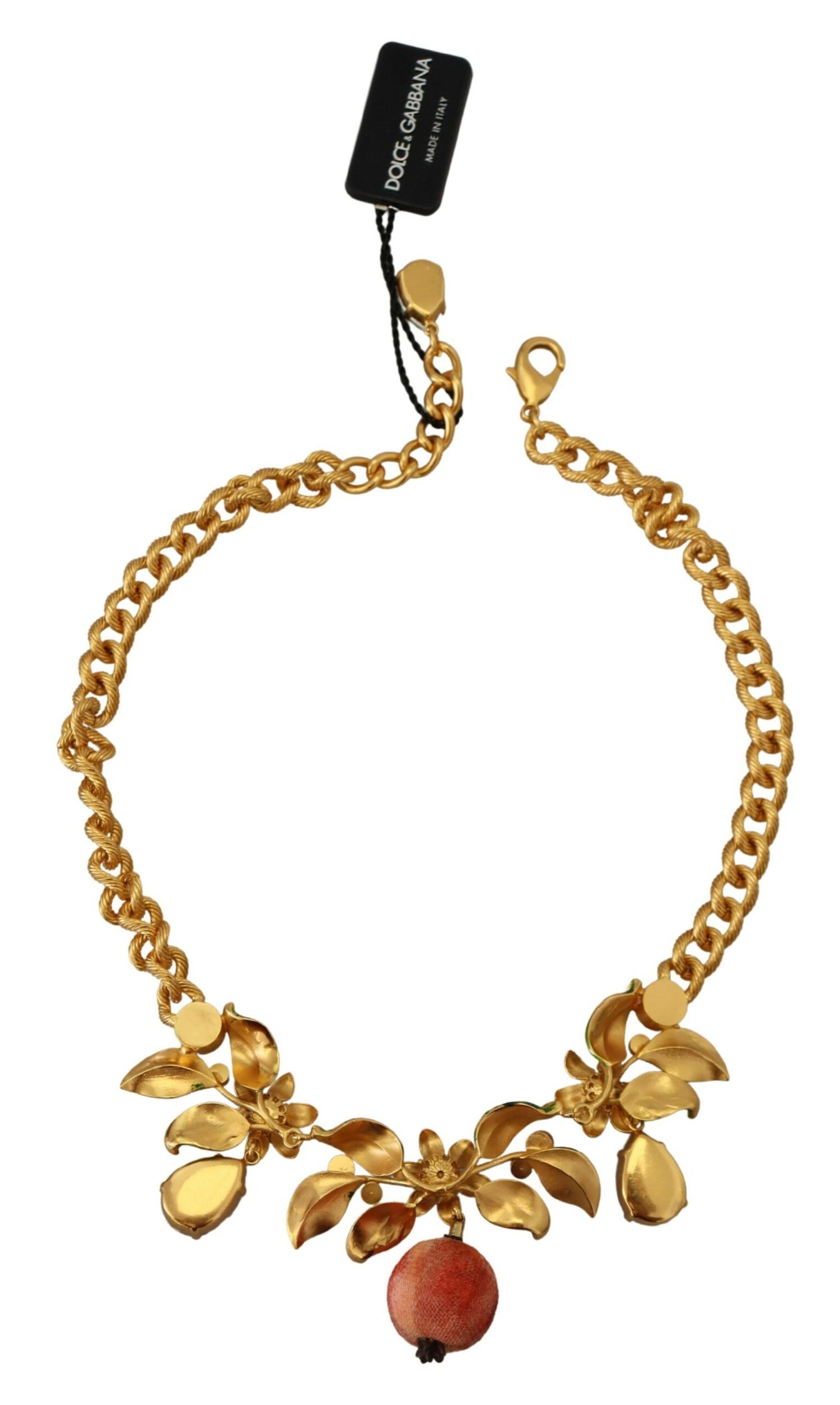 Dolce & Gabbana Gold Brass Crystal Logo Fruit Floral Statement Necklace - DEA STILOSA MILANO