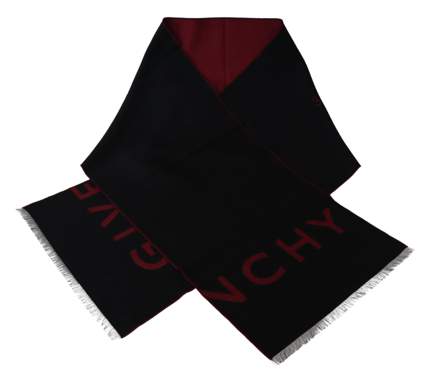 Givenchy Black Red Wool Unisex Winter Warm Wrap Scarf Shawl - DEA STILOSA MILANO
