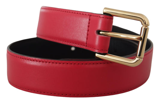 Dolce & Gabbana Red Calf Leather Gold Tone Logo Metal Buckle Belt - DEA STILOSA MILANO