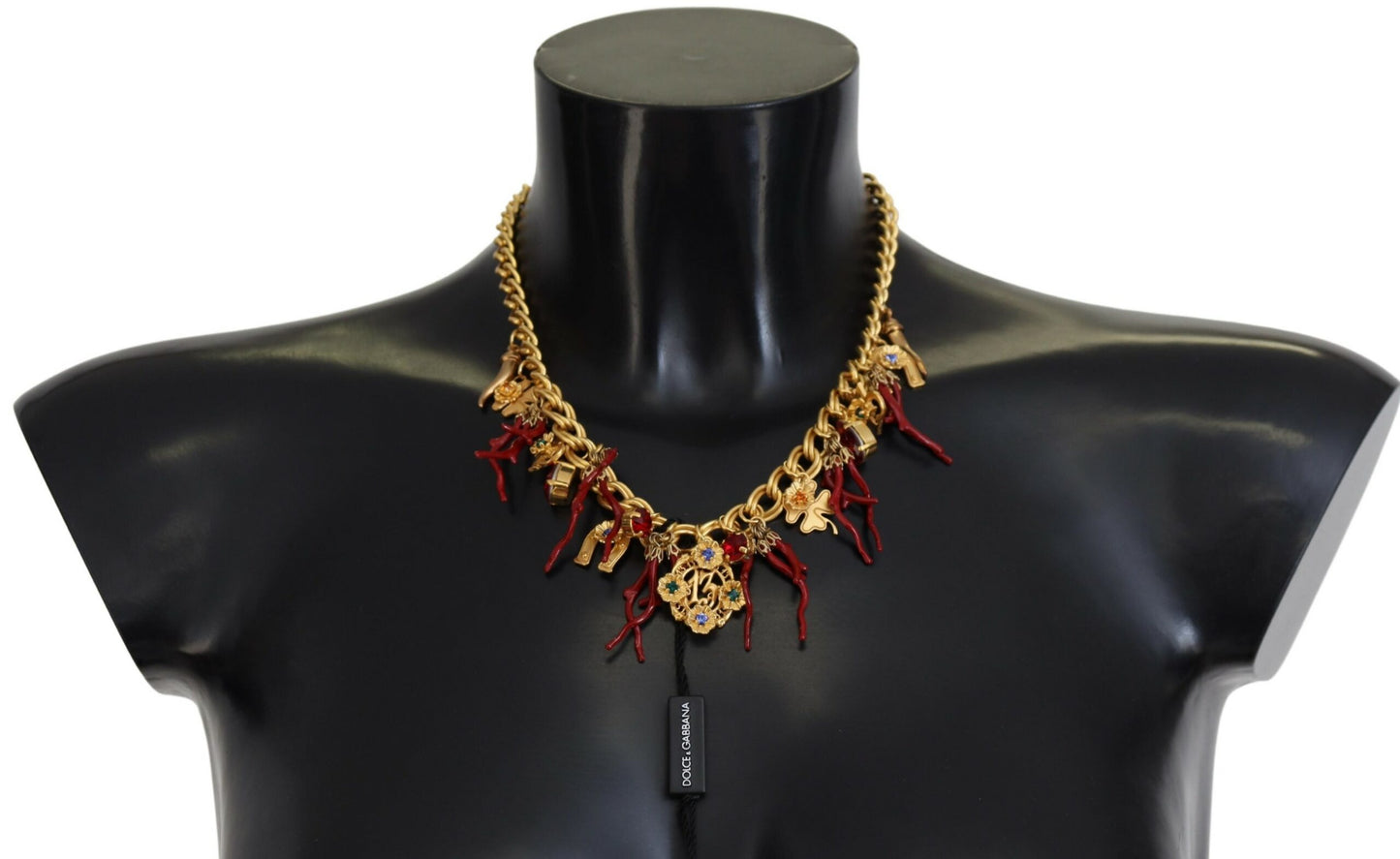 Dolce & Gabbana Gold Brass Crystal Logo Chili Statement Necklace - DEA STILOSA MILANO