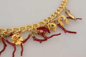 Dolce & Gabbana Gold Brass Crystal Logo Chili Statement Necklace - DEA STILOSA MILANO