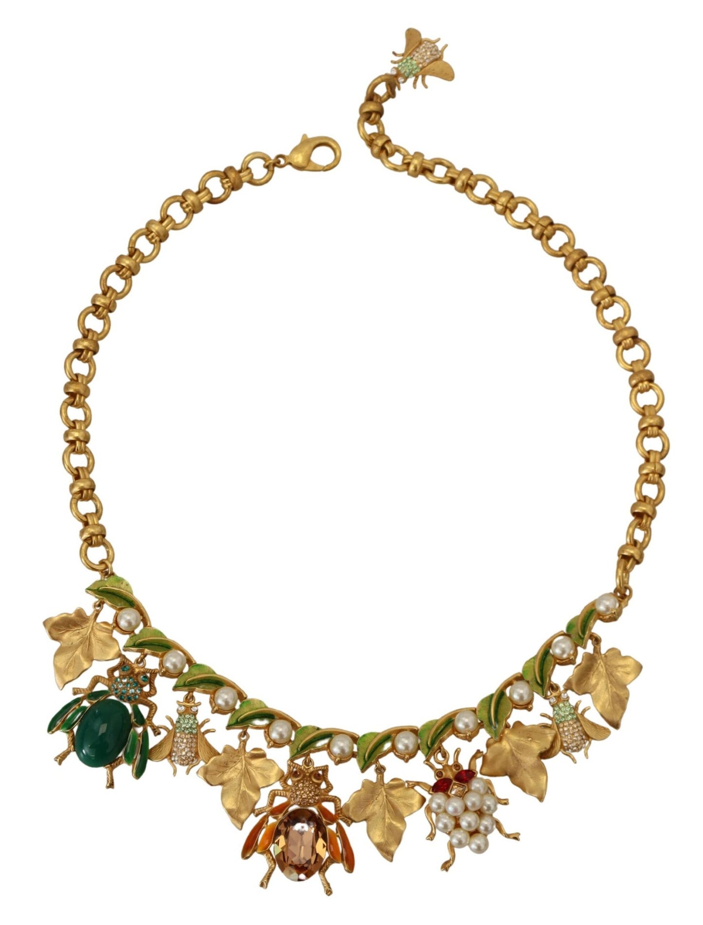 Dolce & Gabbana Gold Brass Crystal Logo Bug Floral Statement Necklace - DEA STILOSA MILANO
