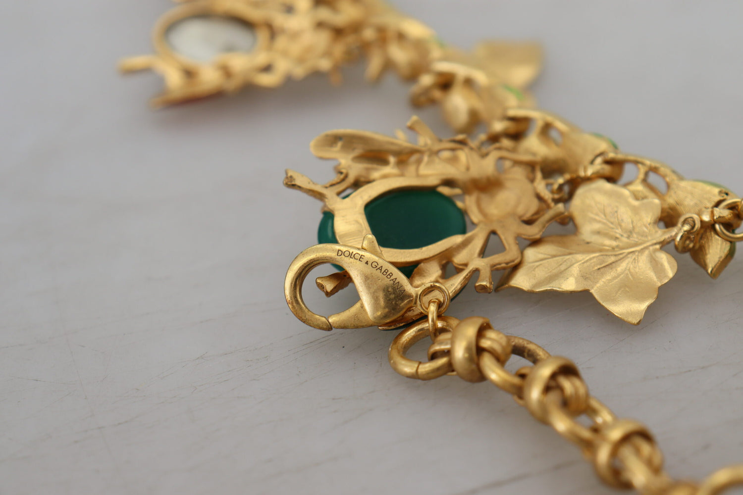 Dolce & Gabbana Gold Brass Crystal Logo Bug Floral Statement Necklace - DEA STILOSA MILANO