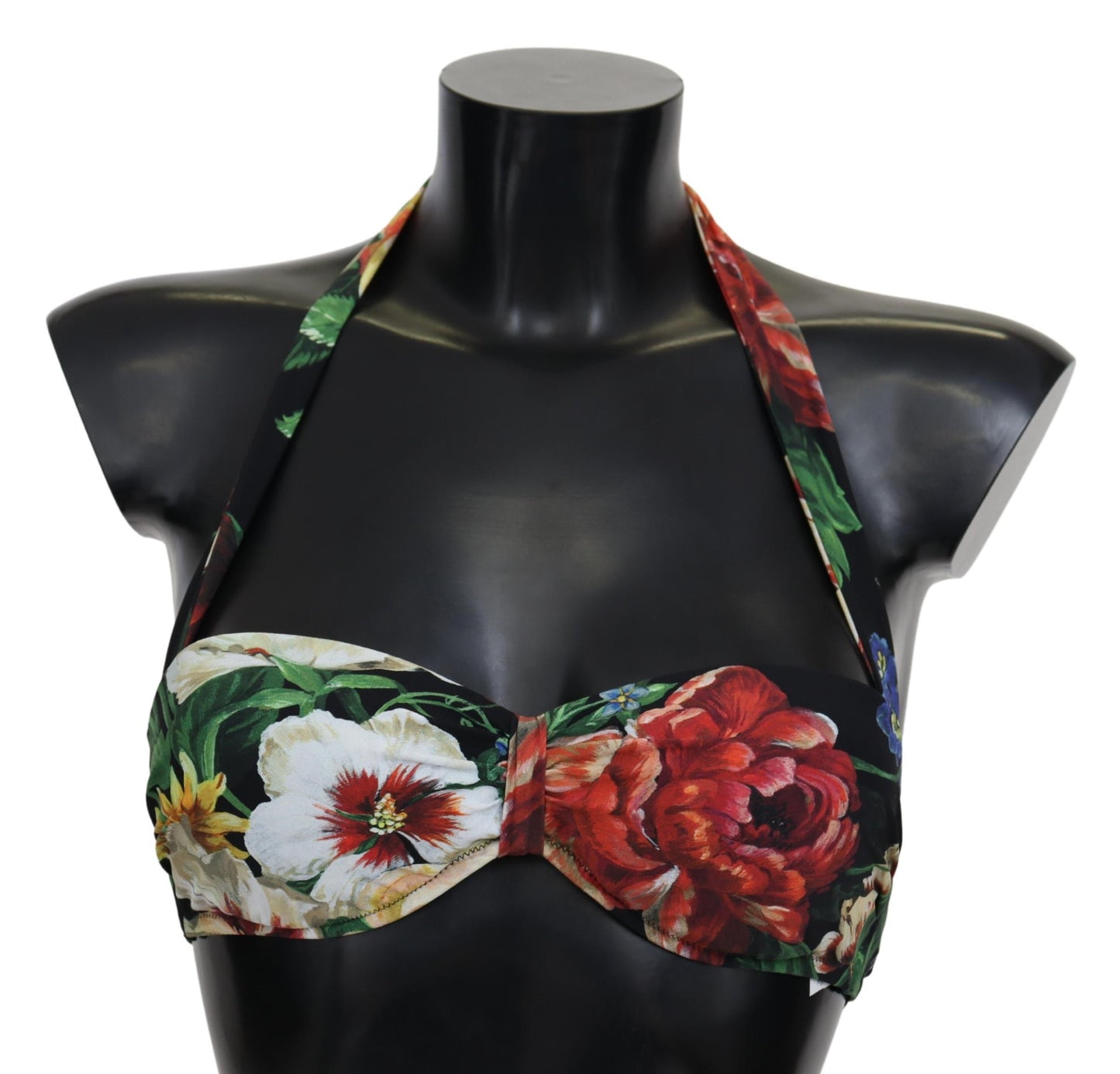 Dolce & Gabbana Black Floral Print Nylon Swimwear Bikini Tops - DEA STILOSA MILANO