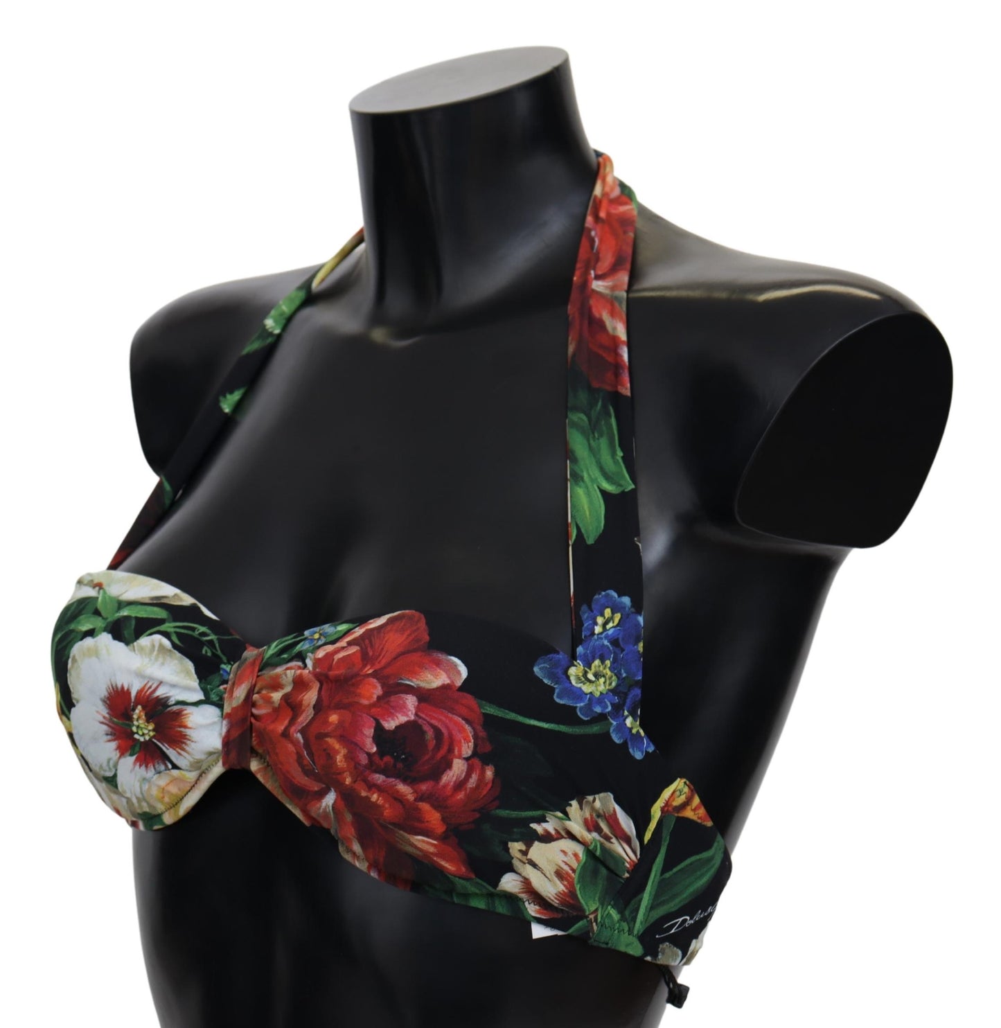 Dolce & Gabbana Black Floral Print Nylon Swimwear Bikini Tops - DEA STILOSA MILANO