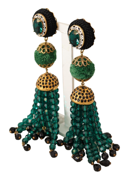 Dolce & Gabbana Green Crystals Gold Tone Drop Clip-on Dangle Earrings - DEA STILOSA MILANO