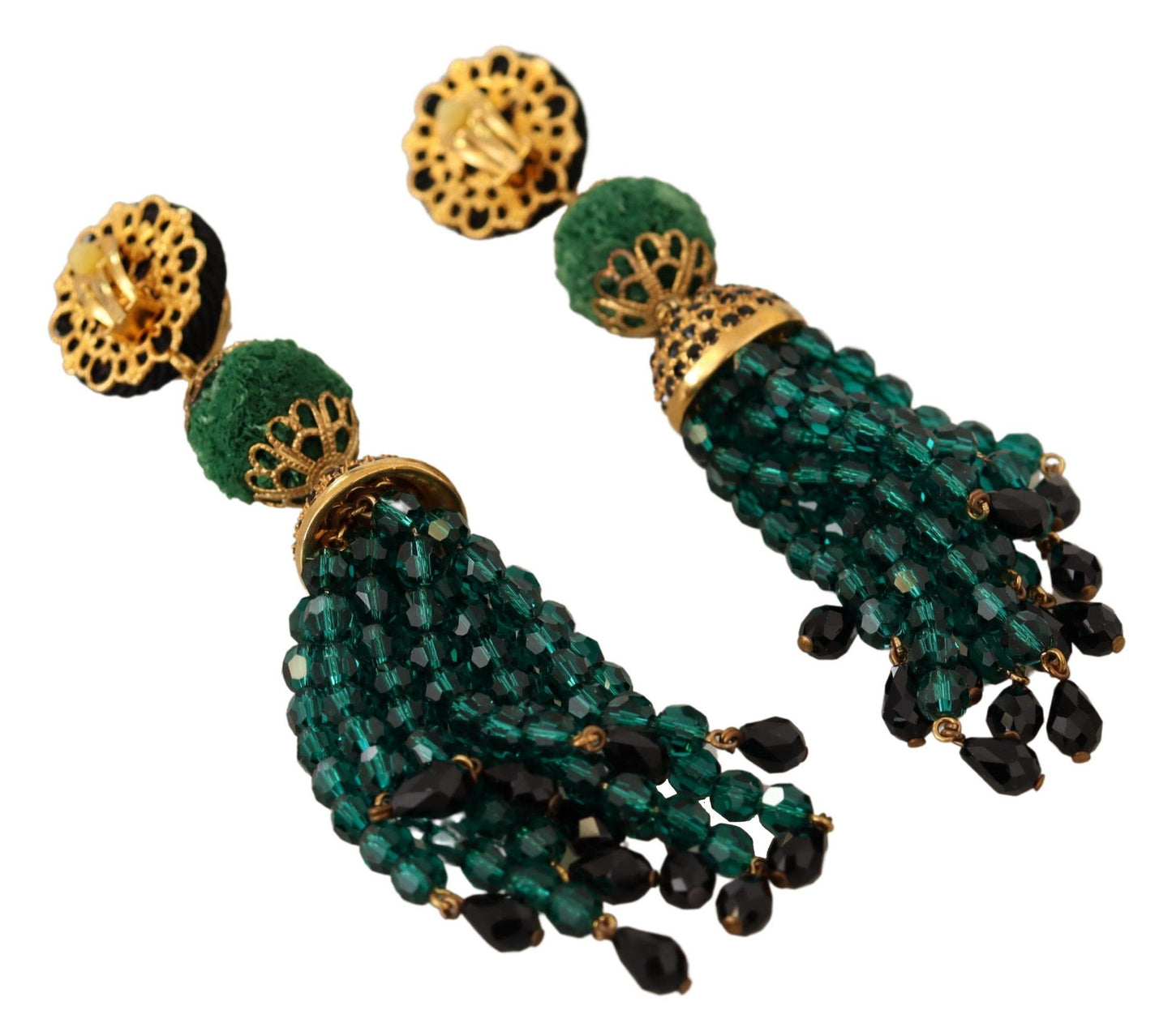 Dolce & Gabbana Green Crystals Gold Tone Drop Clip-on Dangle Earrings - DEA STILOSA MILANO