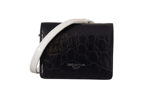 Dolce & Gabbana Blue White Caiman Leather Strap Card Holder Wallet - DEA STILOSA MILANO