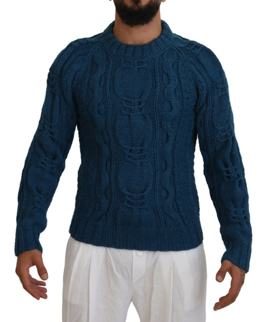 Dolce & Gabbana Blue Knitted Wool Alpaca Pullover Sweater - DEA STILOSA MILANO