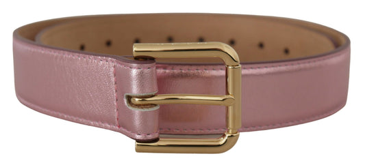 Dolce & Gabbana Metallic Pink Polished Leather Logo Metal Buckle Belt - DEA STILOSA MILANO