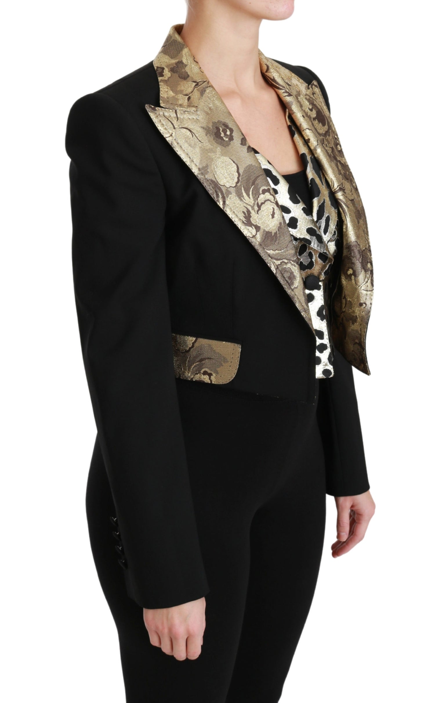 Dolce & Gabbana Black Jacquard Vest Blazer Coat Wool Jacket - DEA STILOSA MILANO