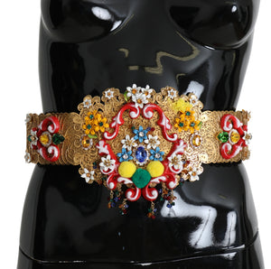Dolce & Gabbana Embellished Floral Crystal Wide Waist Golden Belt - DEA STILOSA MILANO
