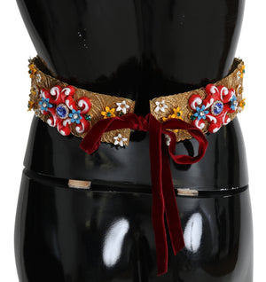 Dolce & Gabbana Embellished Floral Crystal Wide Waist Golden Belt - DEA STILOSA MILANO