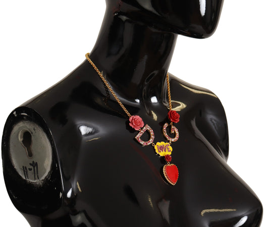 Dolce & Gabbana Gold Rose Love Crystal Charm Chain Necklace - DEA STILOSA MILANO