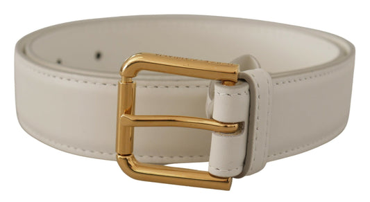 Dolce & Gabbana White Calf Leather Gold Tone Logo Metal Buckle Belt - DEA STILOSA MILANO