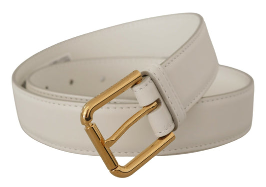 Dolce & Gabbana White Calf Leather Gold Tone Logo Metal Buckle Belt - DEA STILOSA MILANO