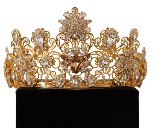 Dolce & Gabbana Gold Tone Brass Star Clear Crystal Crown Diadem Tiara - DEA STILOSA MILANO