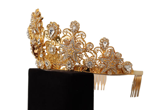 Dolce & Gabbana Gold Tone Brass Star Clear Crystal Crown Diadem Tiara - DEA STILOSA MILANO